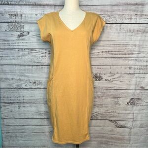 Pure Jill J Jill Easy Knit Two Pocket Dress Small Petite Cotton Curry Yellow